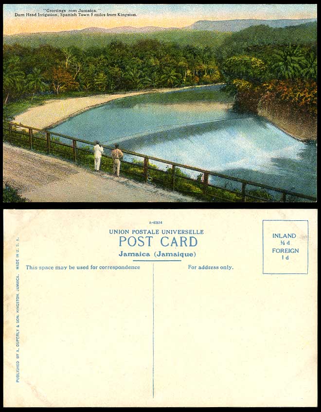 Jamaica Old Postcard Dam Head Irrigation Spanish Town, 5 Miles from Kingston BWI