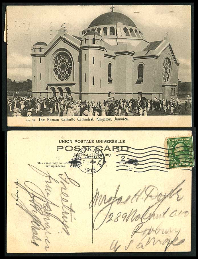 Jamaica 1913 Old Postcard Roman Catholic Cathedral Church Kingston, Erected 1912