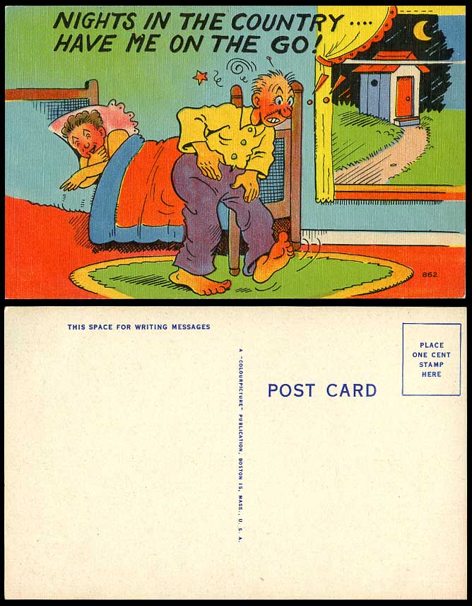 Nights in The Country Have Me On The Go! Moon Comic Humour Old Colour Postcard