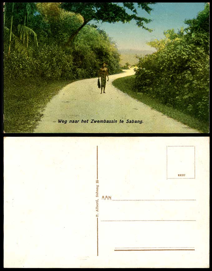 Indonesia Old Colour Postcard Road to Swim Basin SABANG Aceh Native Man or Woman