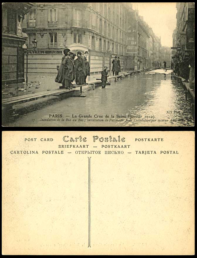 PARIS FLOOD 1910 Old Postcard Rue du Bac St. American System Gateway Circulation