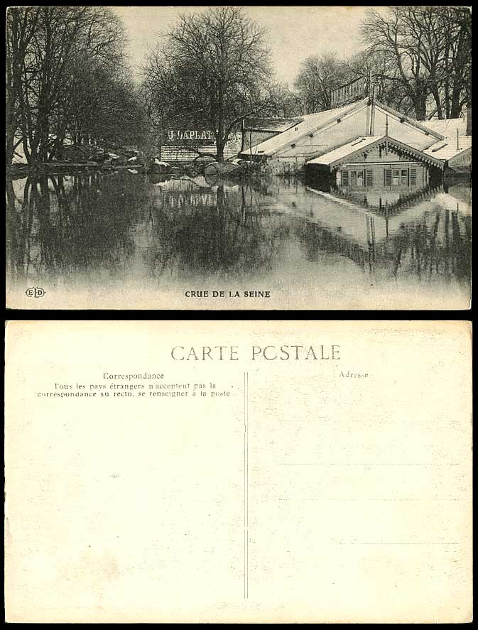 PARIS FLOOD 1910 Old Postcard Crue de la Seine River, J. Daplantte Buildings ELD
