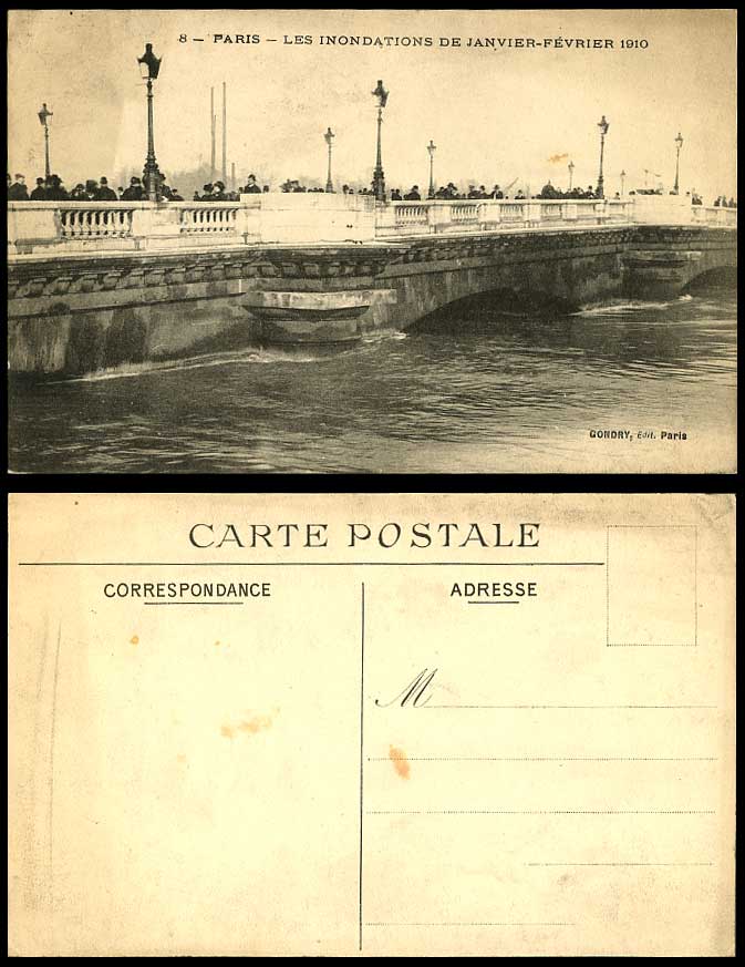 PARIS FLOOD Inondations de Jan-Feb 1910 Old Postcard Pont de la Concorde Bridge