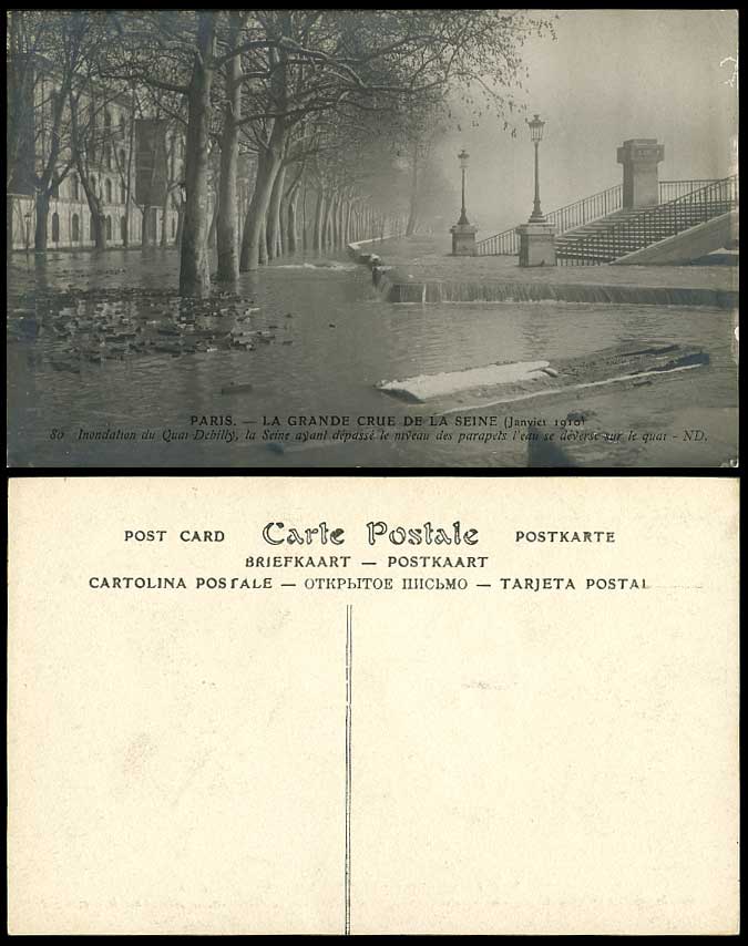 PARIS FLOOD 1910 Old Postcard Quay Quai Debilly, Grande Crue de La Seine, Bridge