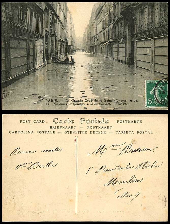 PARIS FLOOD 1910 Old Postcard Inondation d Quartiers de la Rive Gauche Left Bank