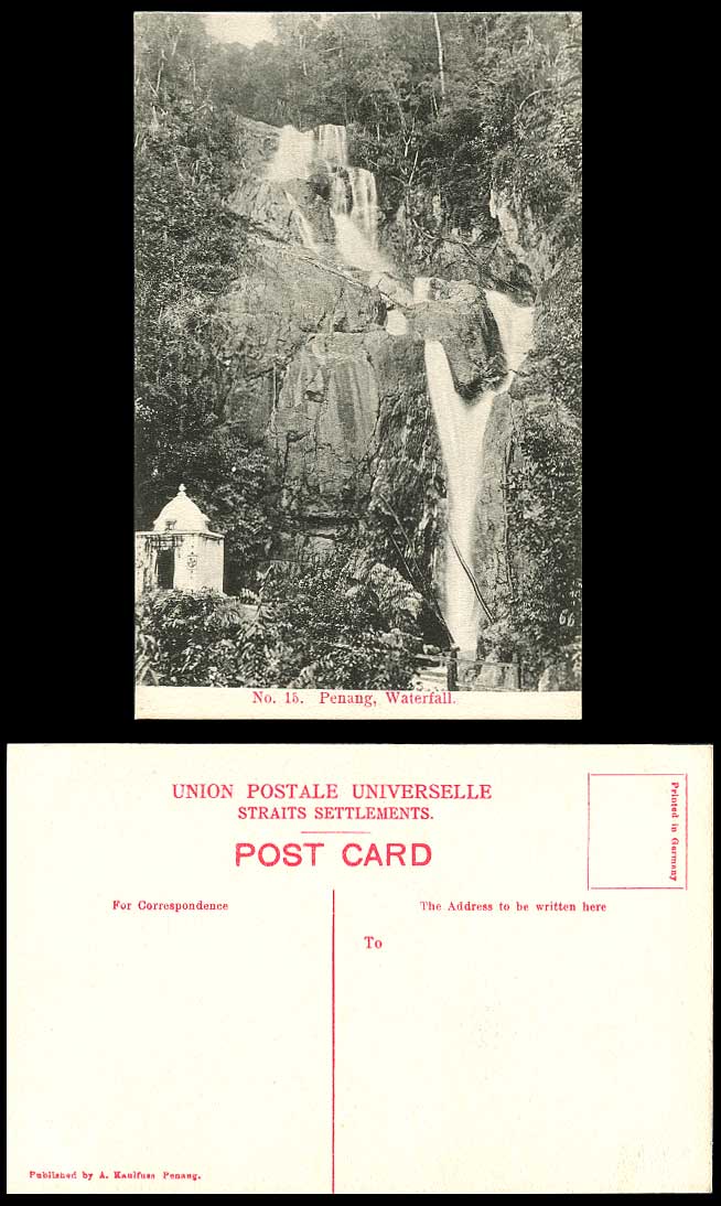 Penang 1910 Old Postcard Waterfall Botanical Gardens Botanic Garden Small Shrine