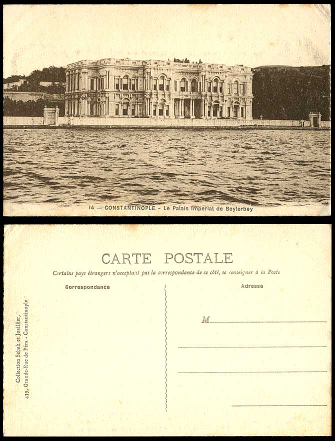Turkey Constantinople Old Postcard Le Palais Imperial de Beylerbey Palace No. 14