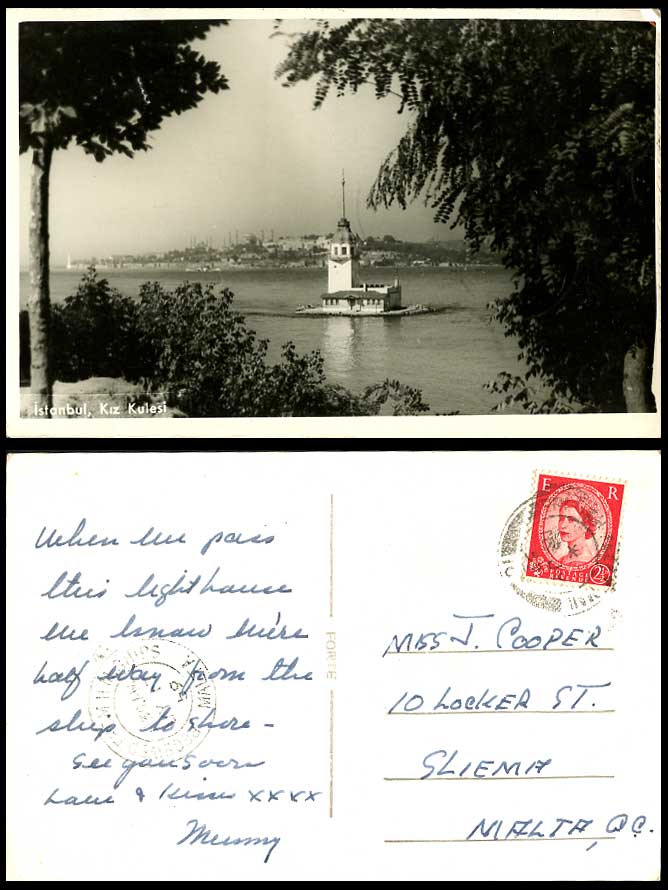 Turkey 1959 Old Real Photo Postcard Istanbul Kiz Kulesi Leander's Maiden's Tower