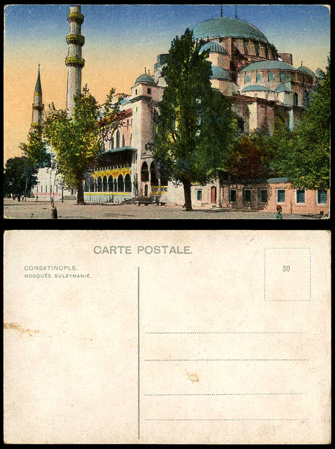 Turkey Constantinople Old Colour Postcard MOSQUE SULEYMANIE Mosquee Street Scene