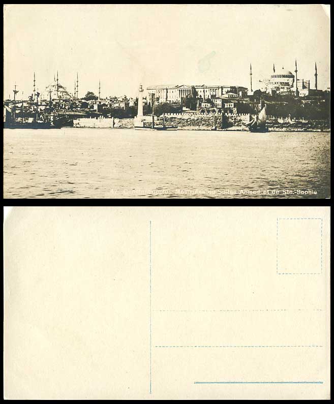 Turkey Old Real Photo Postcard Mosque Sultan Ahmed Ste. Sophie Mosque Lighthouse