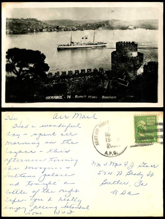 Turkey Old Real Photo Postcard Istanbul Rumeli Hisari Bosphore Steamer SteamShip