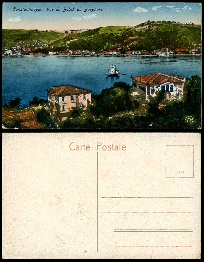Turkey Constantinople Old Colour Postcard Vue du Bebek au Bosphore, Sailing Boat