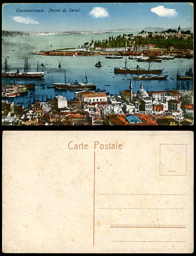 Turkey Old Postcard Constantinople, Pointe du Serail, Steamers Steam Ships Boats