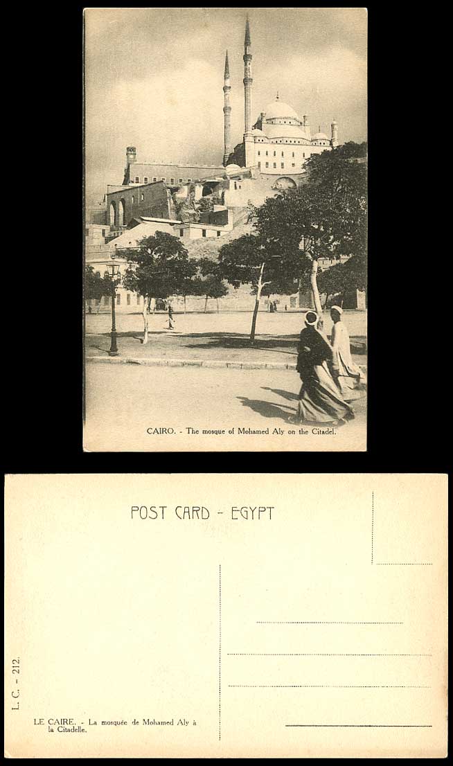 Egypt Old Postcard Cairo Mosque of Mohamed Aly & Citadel Street Scene Native Men