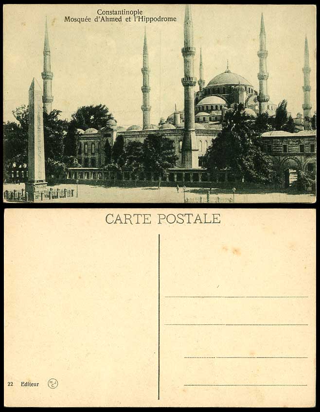 Turkey Constantinople Old Postcard Obelisk Obelisque, Mosque Ahmed & Hippodrome