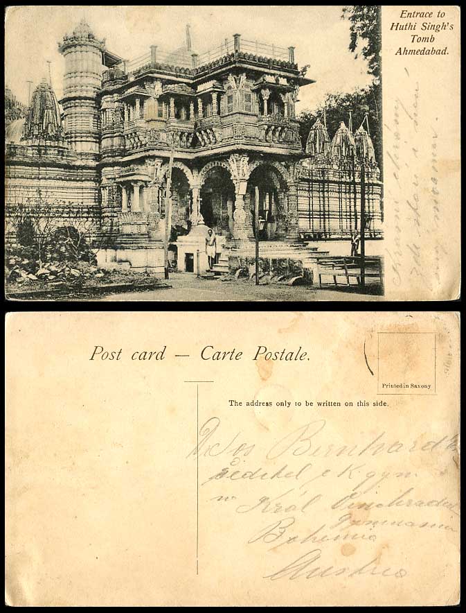 India Old Postcard Entrance to Huthi Singh's Tomb Ahmedabad Native Man (British)