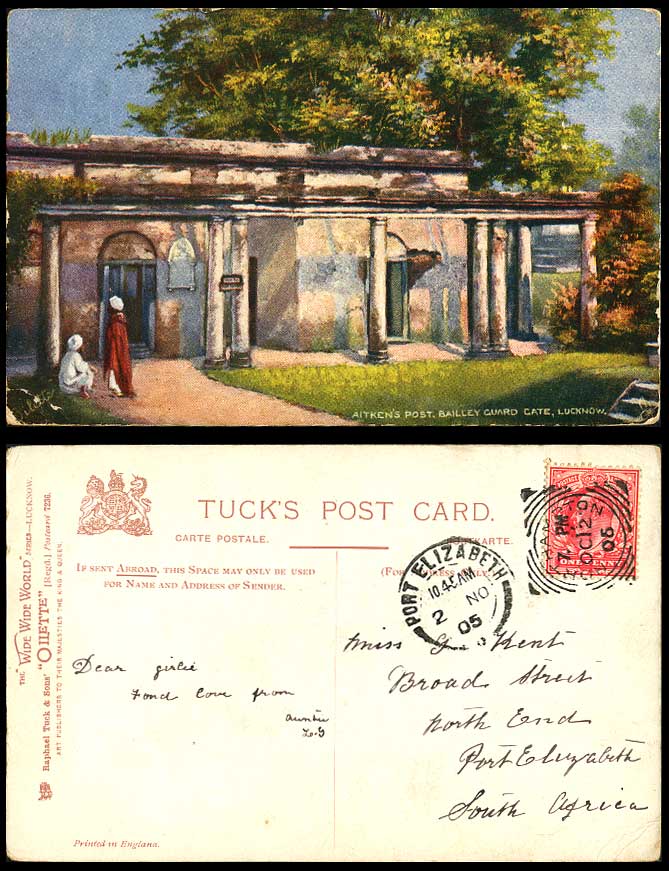 India 1905 Old Tuck's Oilette Postcard Aitken's Post, Bailley Guard Gate Lucknow