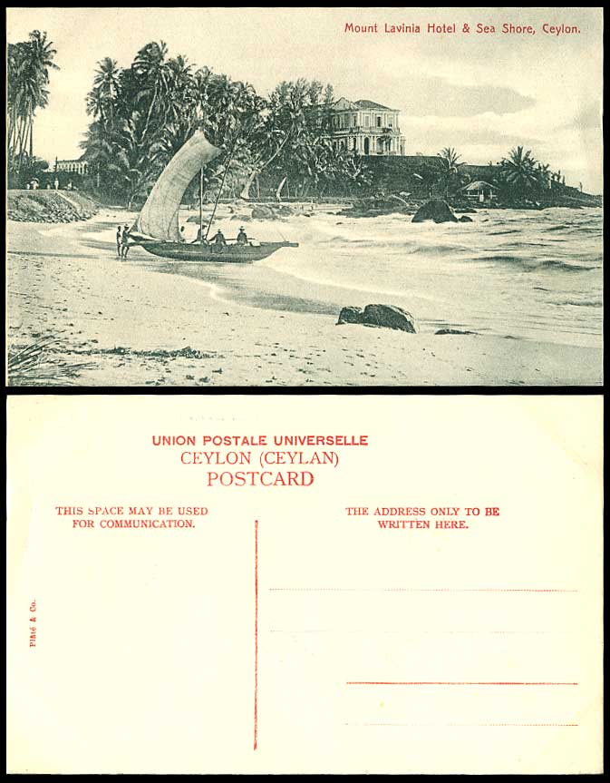 Ceylon Old Postcard Mount Lavinia Hotel Sea Shore Katamaran Fishing Boat Colombo