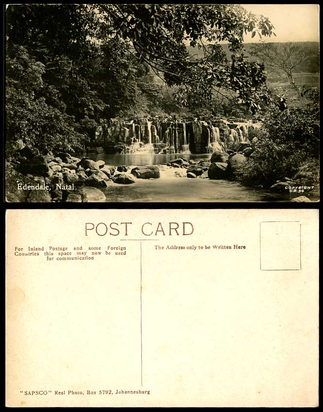 South Africa Old Real Photo Postcard EDENDALE Waterfalls NATAL Water Falls Rocks