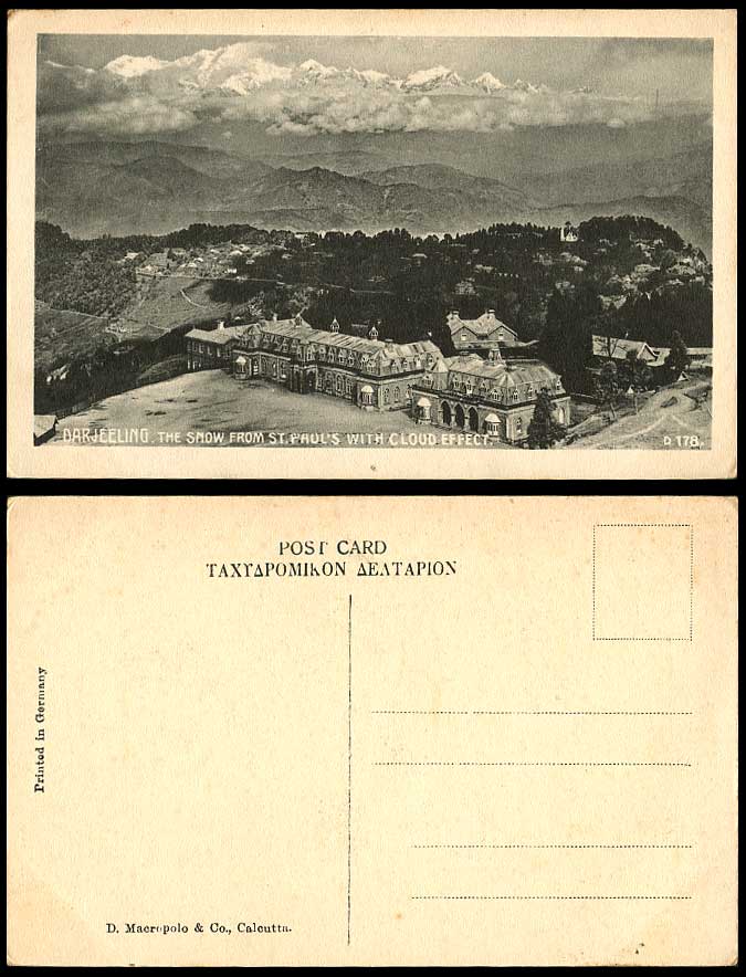 India Old Postcard Snow from above St. Paul's Cloud Effect, Mountains Darjeeling