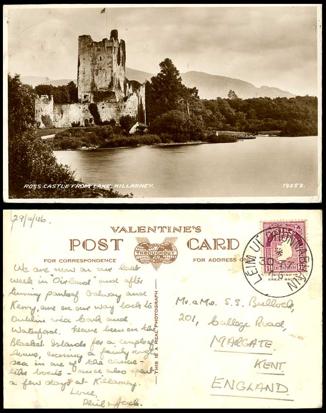 Ireland, ROSS CASTLE from Lake, Killarney Co. Kerry 1946 Old Real Photo Postcard