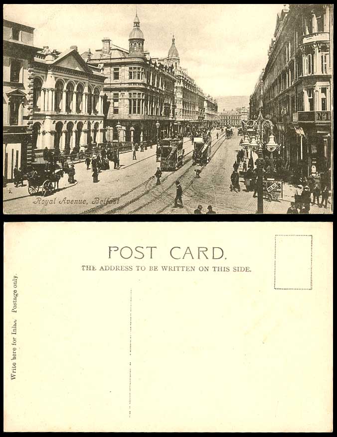 Northern Ireland Belfast Royal Avenue Street Scene, TRAM Co. Antrim Old Postcard