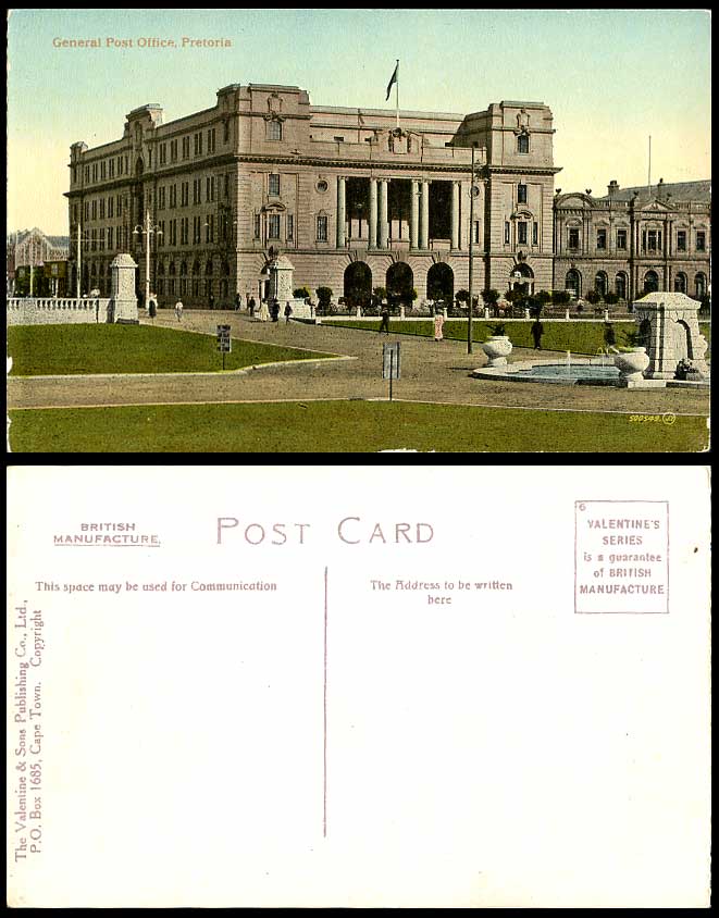 South Africa Old Colour Postcard General Post Office Pretoria G.P.O GPO Fountain