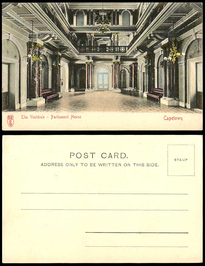 South Africa Old Hand Tinted Postcard The Vestibule, Parliament House, Cape Town