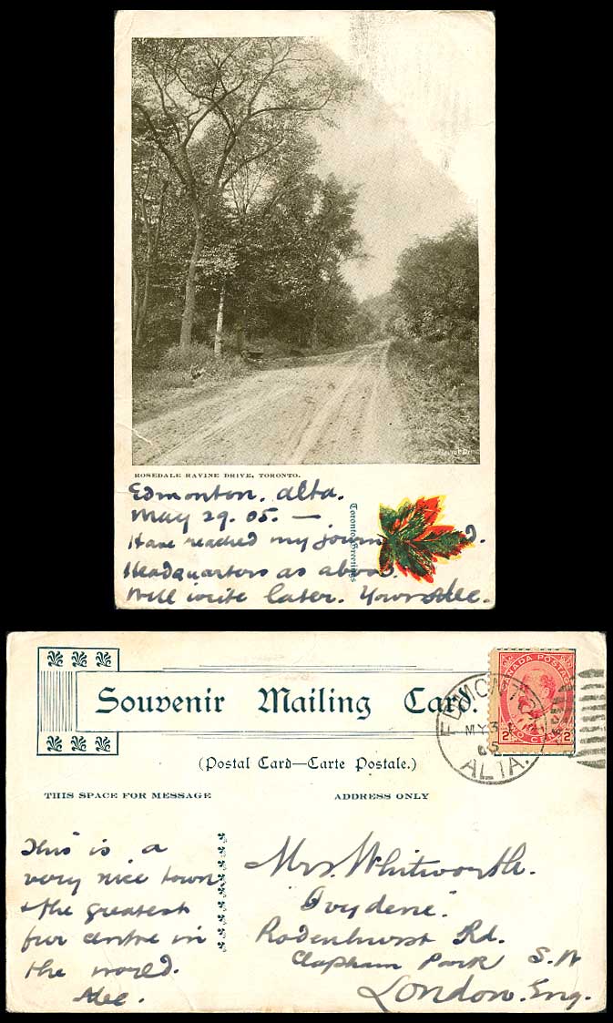 Canada 2c 1905 Old Postcard Rosedale Ravine Drive, Toronto Greetings, Maple Leaf