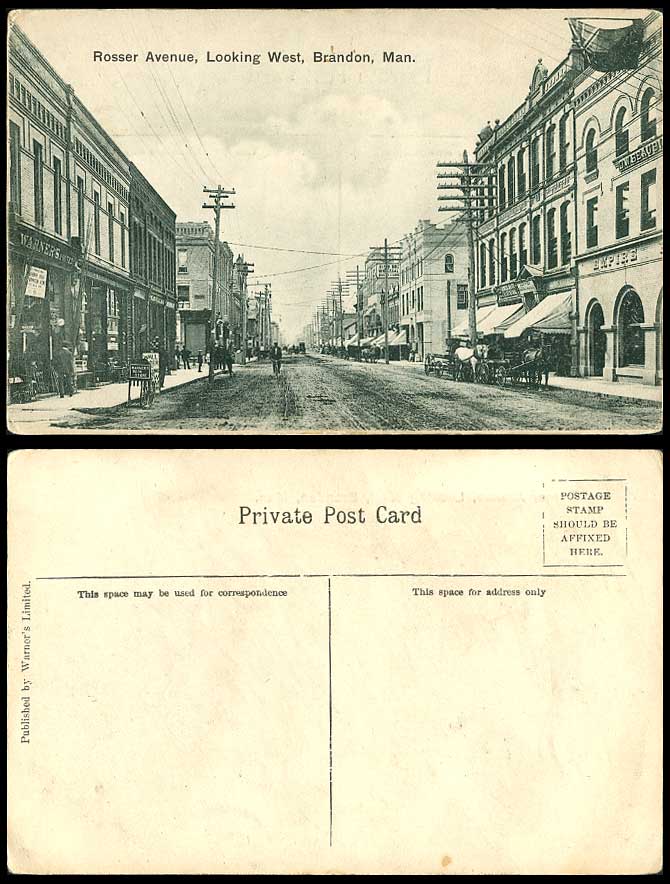 Canada Old Postcard Rosser Avenue Street Scene Looking West Manitoba, Book Store