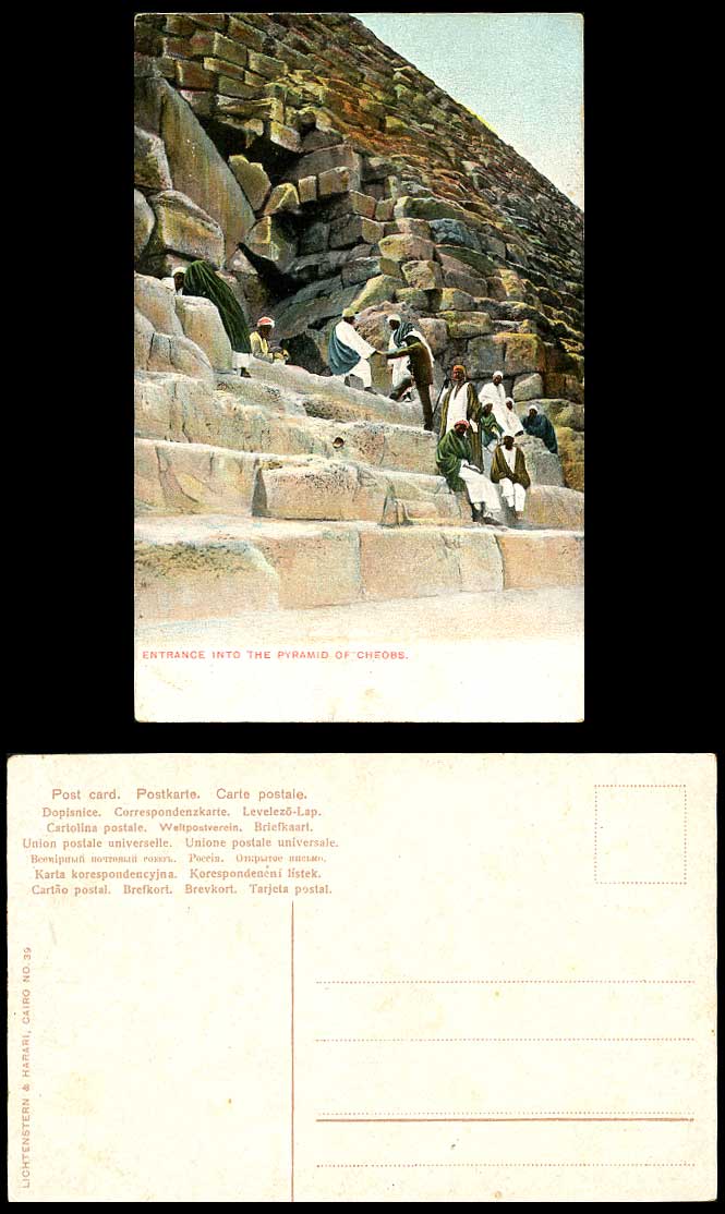 Egypt Old Colour Postcard Entrance into Pyramid Cheobs CHEOPS Climbing Pyramids