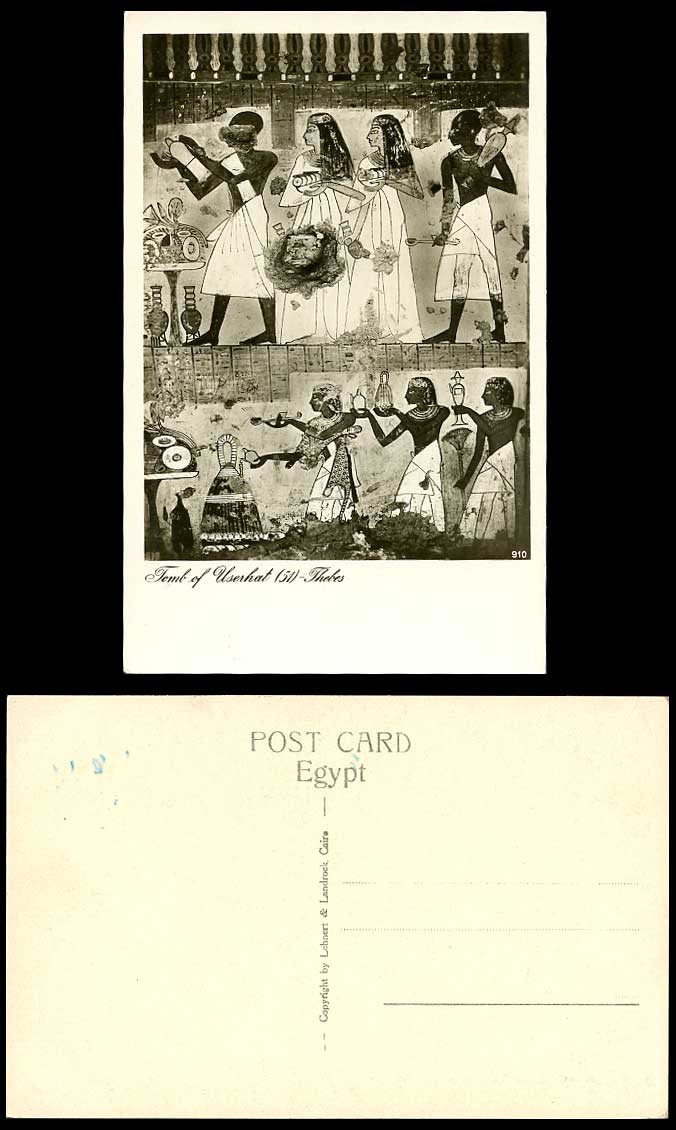 Egypt Old Real Photo Postcard Thebes Tomb of Userhat Women Men with Food & Drink