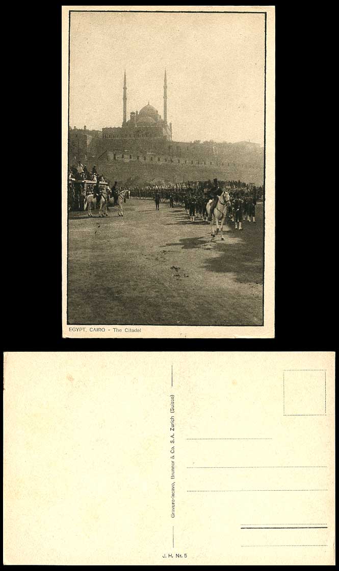 Egypt Old Postcard Cairo Citadel, Military Parade Procession Horses Horse Riders