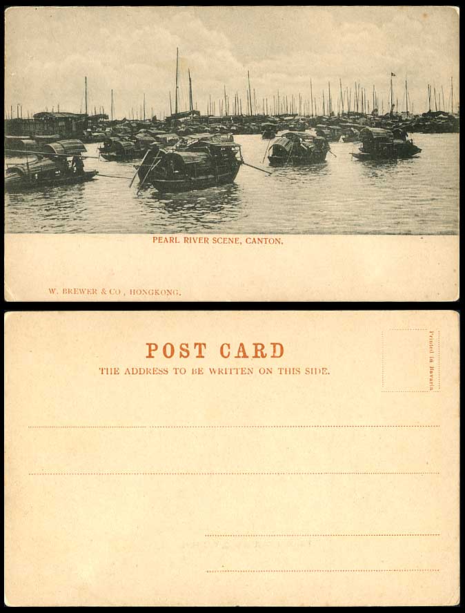 China Pearl River Scene Canton Native Chinese Sampans Boats 1900 Old UB Postcard