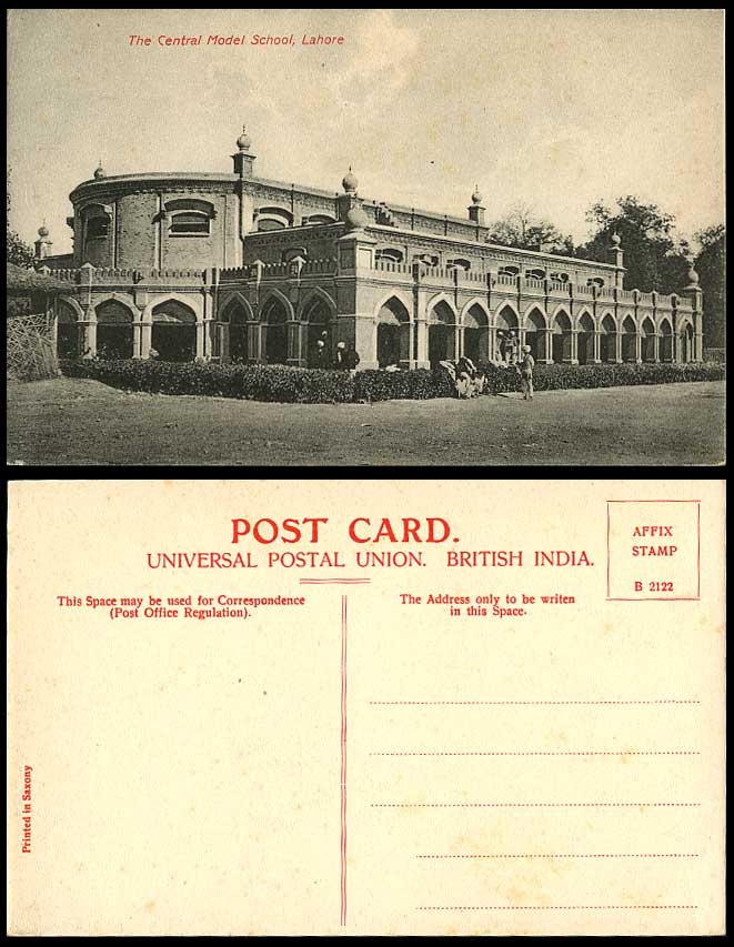 Pakistan Old Postcard The Central Model School Lahore, Campus, Men British India