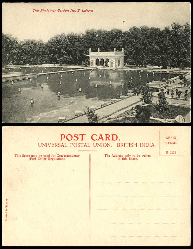 Pakistan Old Postcard The Shalamar Garden No. 5 Lahore Tank British India Indian