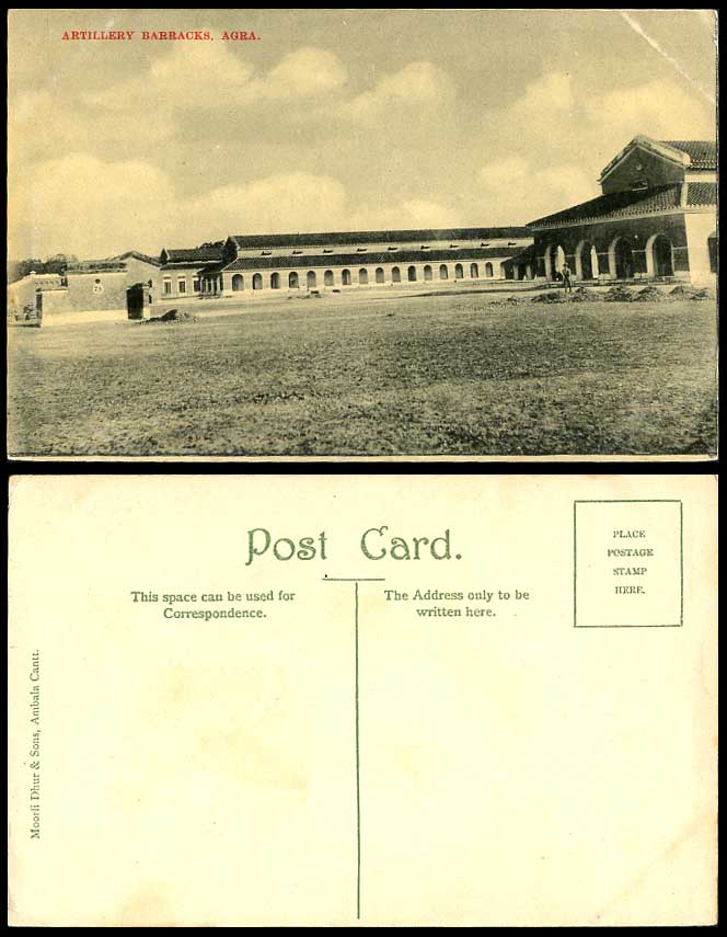 India Old Postcard Artillery Barracks Agra, Military Barrack, Moorli Dhur & Sons