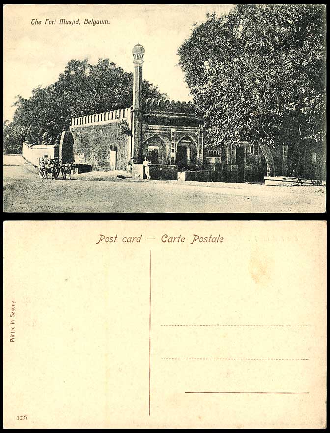 India Old Postcard THE FORT, MUSJID, BELGAUM Fortress, Cattle Cart, Street Scene