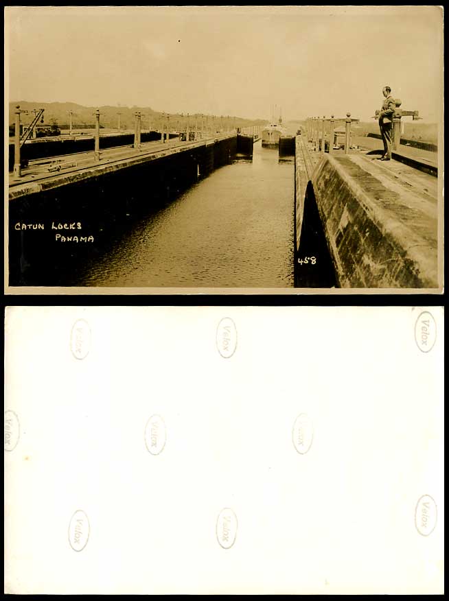Panama Canal, Gatun Locks, Steamer Steam Ship Boat Old Real Photo Photograph 458