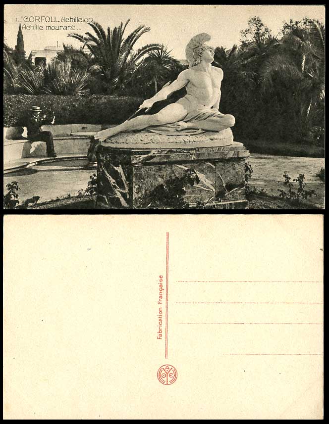 Greece Corfou Corfu Old Postcard Achilleion Achille Mourant Statue Jardin Garden