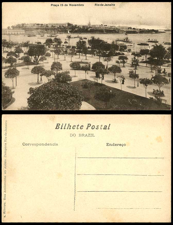Brazil Old Postcard Rio de Janeiro Praca 15 de Novembro Tram Ships Boats Harbour