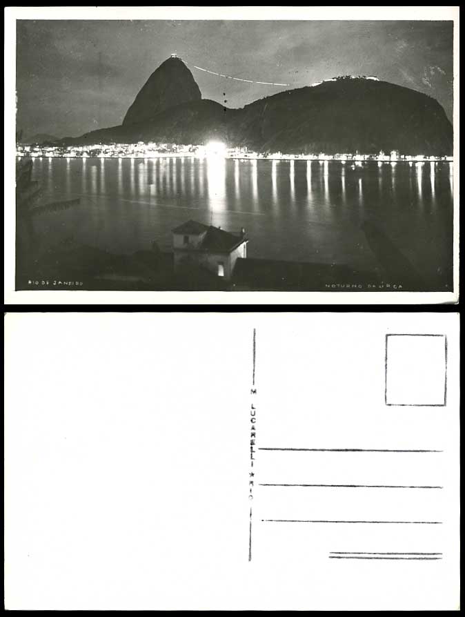 Brazil Brasil Rio de Janeiro Illumin. by Night Mountains Old Real Photo Postcard