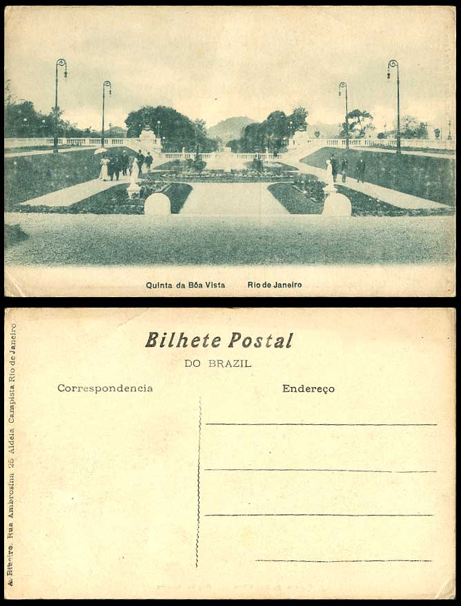 Brazil Rio de Janeiro, Qinta da Boa Vista Garden Fountain & Statues Old Postcard