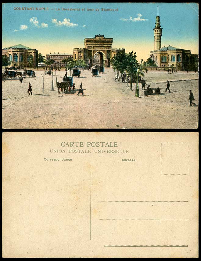 Turkey Constantinople Old Postcard Le Seraskerat Tour de Stamboul Tower & Street