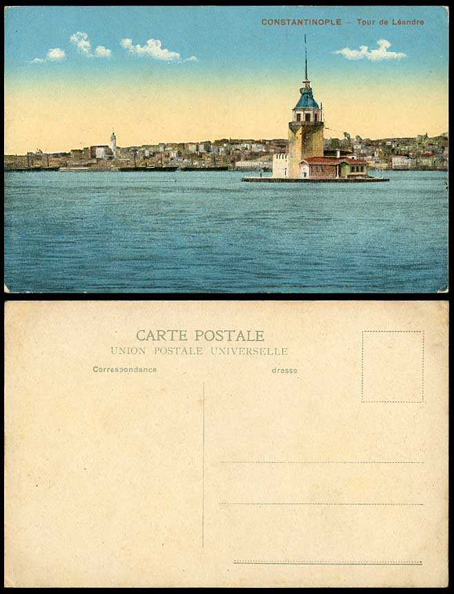Turkey Old Colour Postcard Constantinople Tour de Leandre Tower, Island Panorama