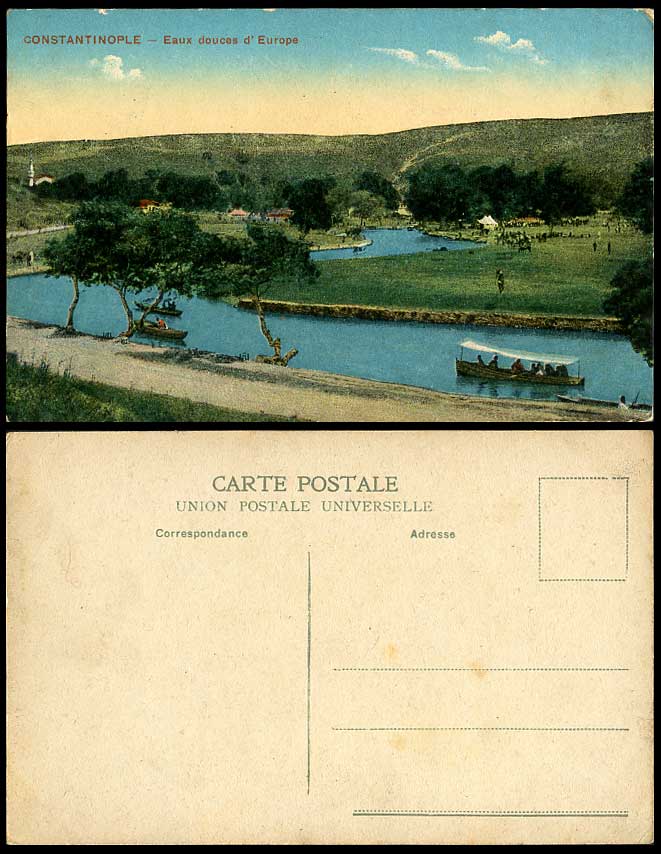 Turkey Constantinople Old Postcard Eaux douces d'Europe Freshwater River Boating