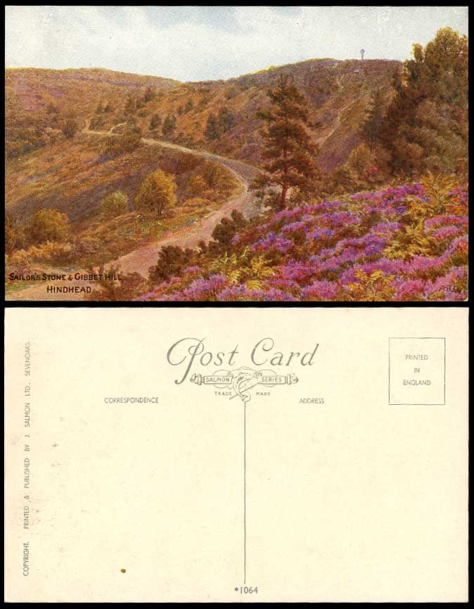A.R.Q. Quinton Old Postcard Sailor's Stone and Gibbet Hill HINDHEAD, Surrey 1064