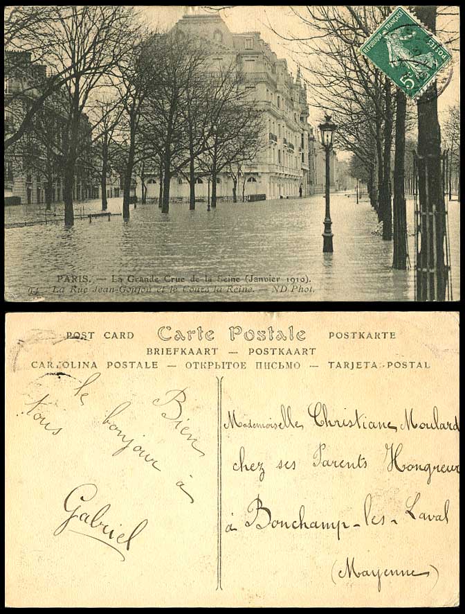 PARIS FLOOD 1910 Old Postcard Rue Jean-Goujon le Cours la Reine - Flooded Street