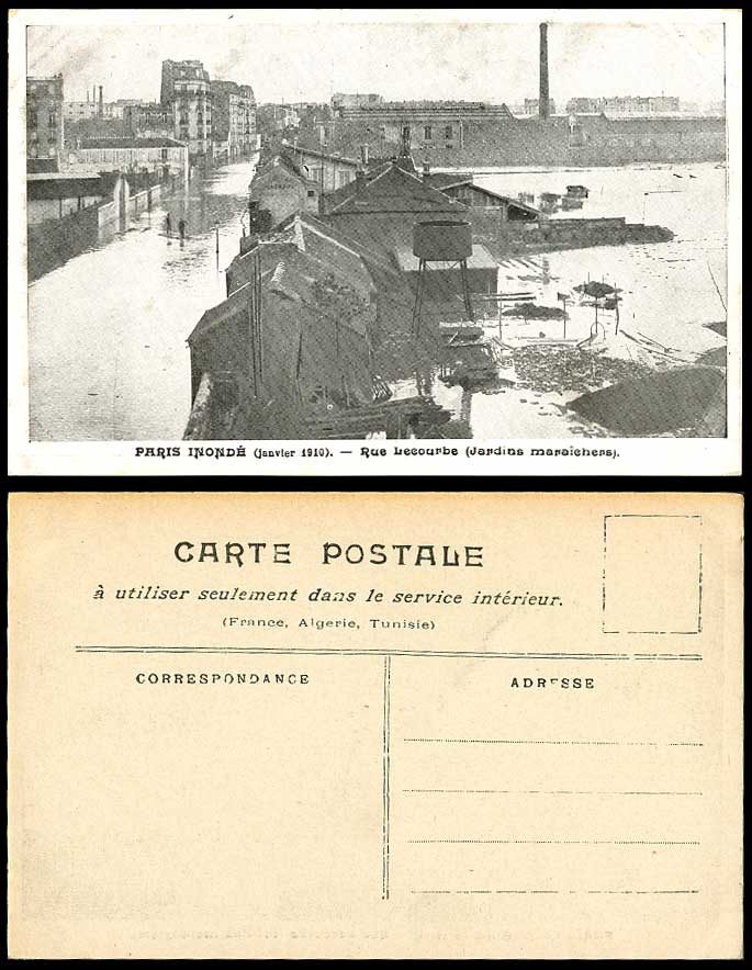 PARIS FLOOD Jan. 1910 Old Postcard Rue Lecourbe Jardin Maraicher Flooded Street
