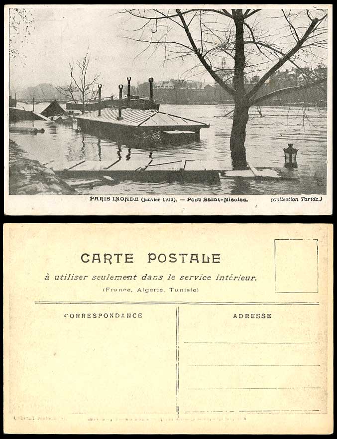 PARIS FLOOD Jan. 1910 Old Postcard Port Saint-Nicolas Bridge Collection Taride